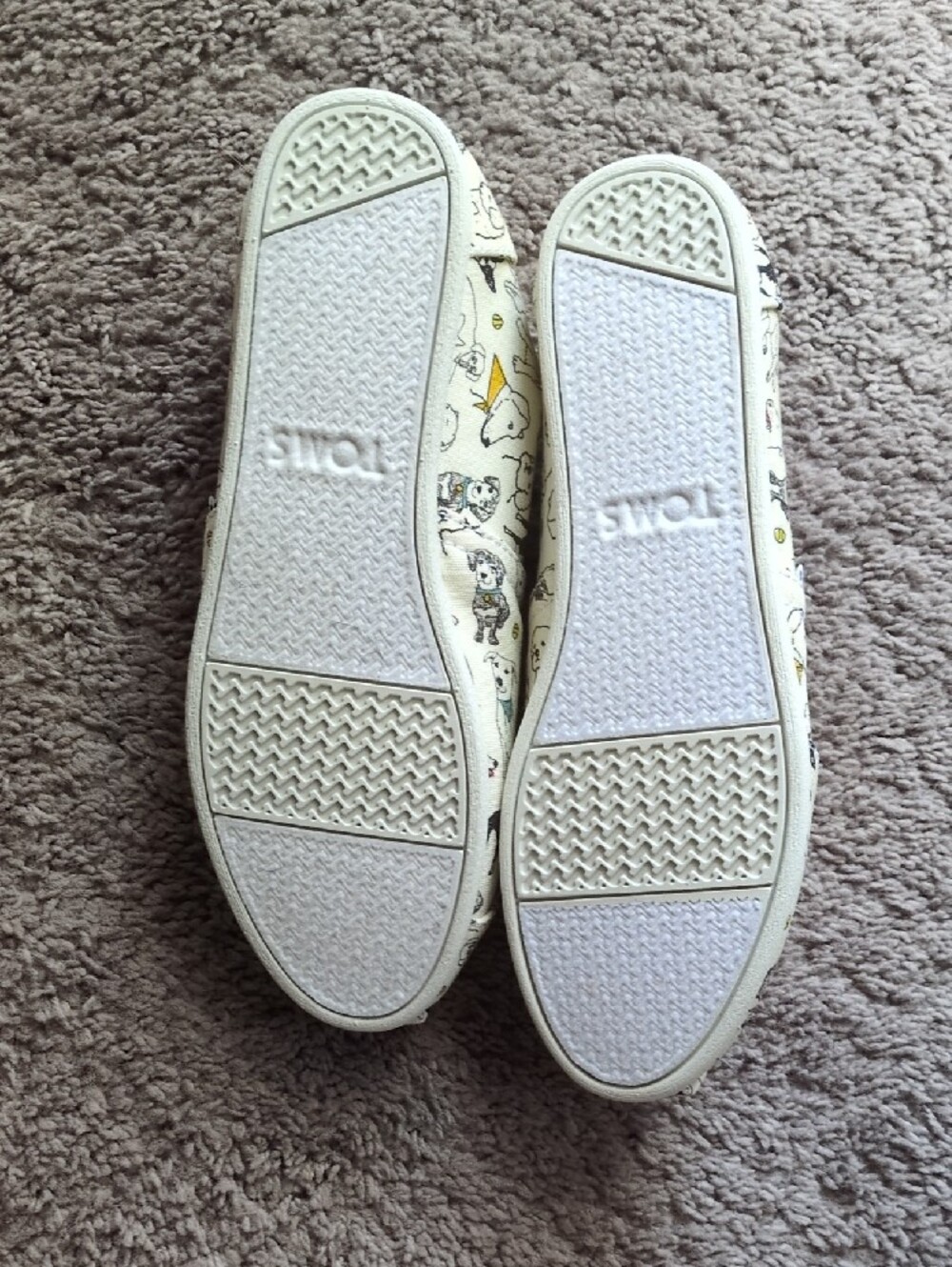 TOMS Cream Canvas Slip-On Flats with Dog Print - Picture 4 of 5